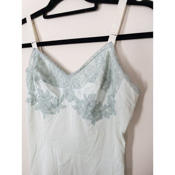 Vintage Charmode Sears Mint Green Lace Trim Nightgown With Floral Appliqué & Adj - Picture 2 of 11